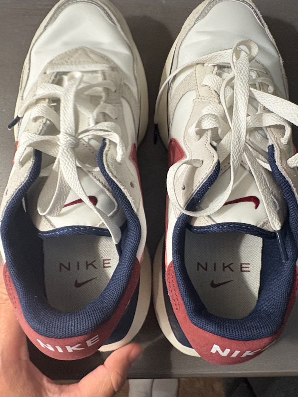 Nike Phoenix Waffle White Sneakers with Burgundy Swoosh and Navy Lining - Picture 11 of 11